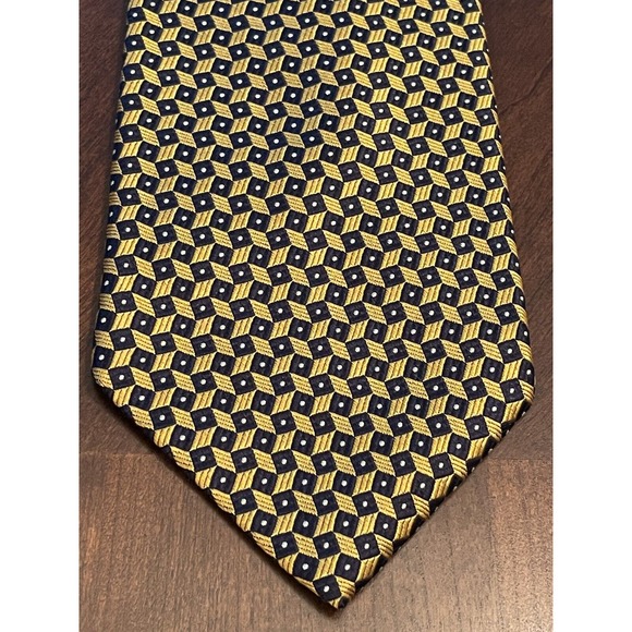 Land’s End Gold Black Hand Made 100% Silk Men’s Neck Tie Made In USA - Picture 1 of 9